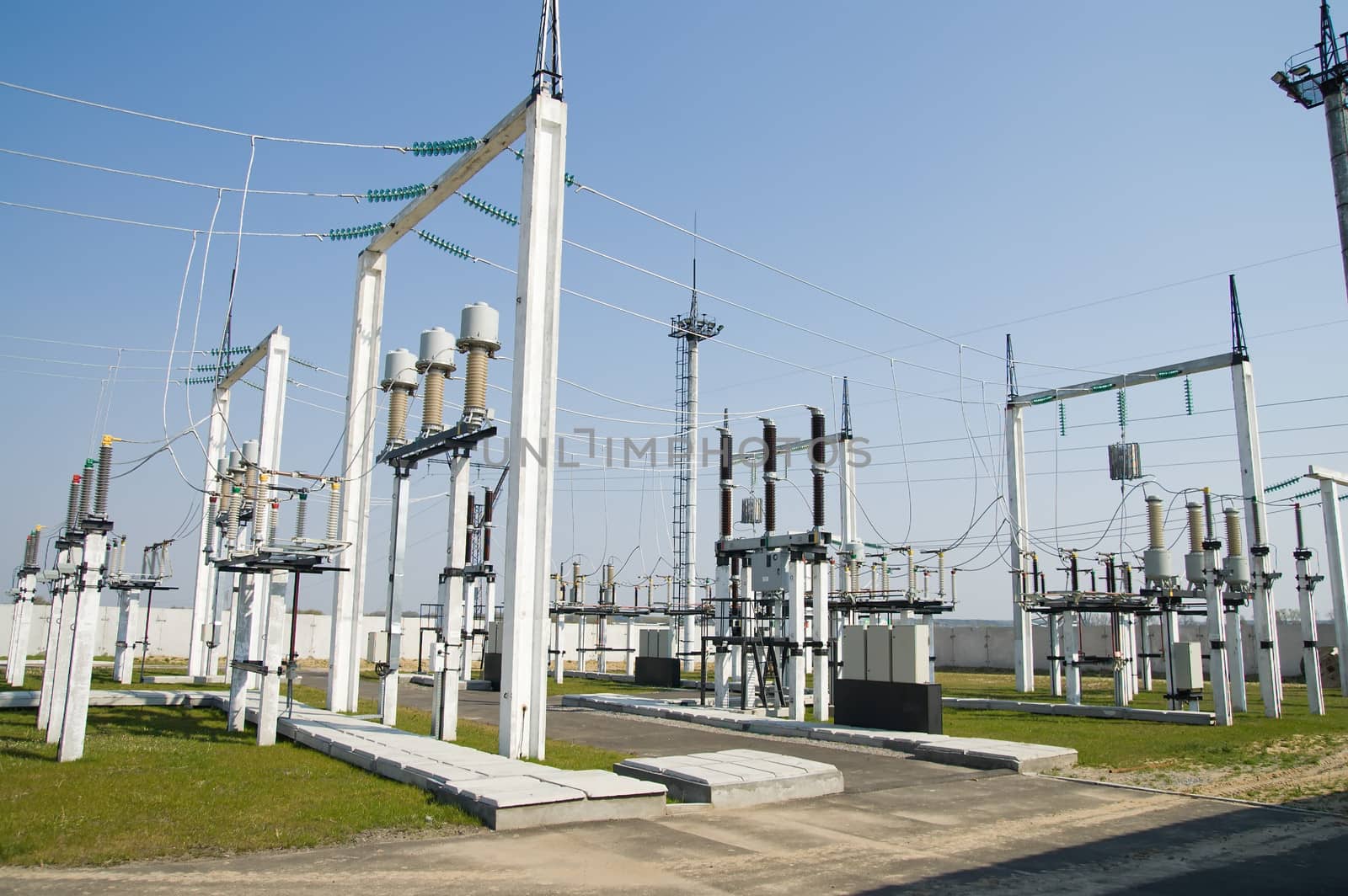 part of high-voltage substation with switches and disconnectors