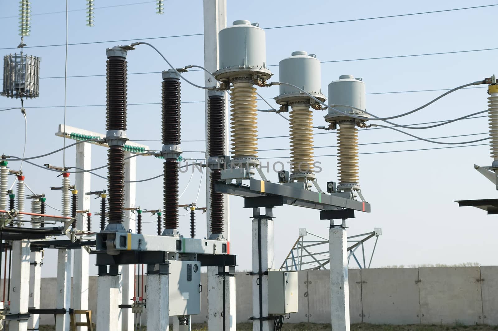 part of high-voltage substation with switches and disconnectors