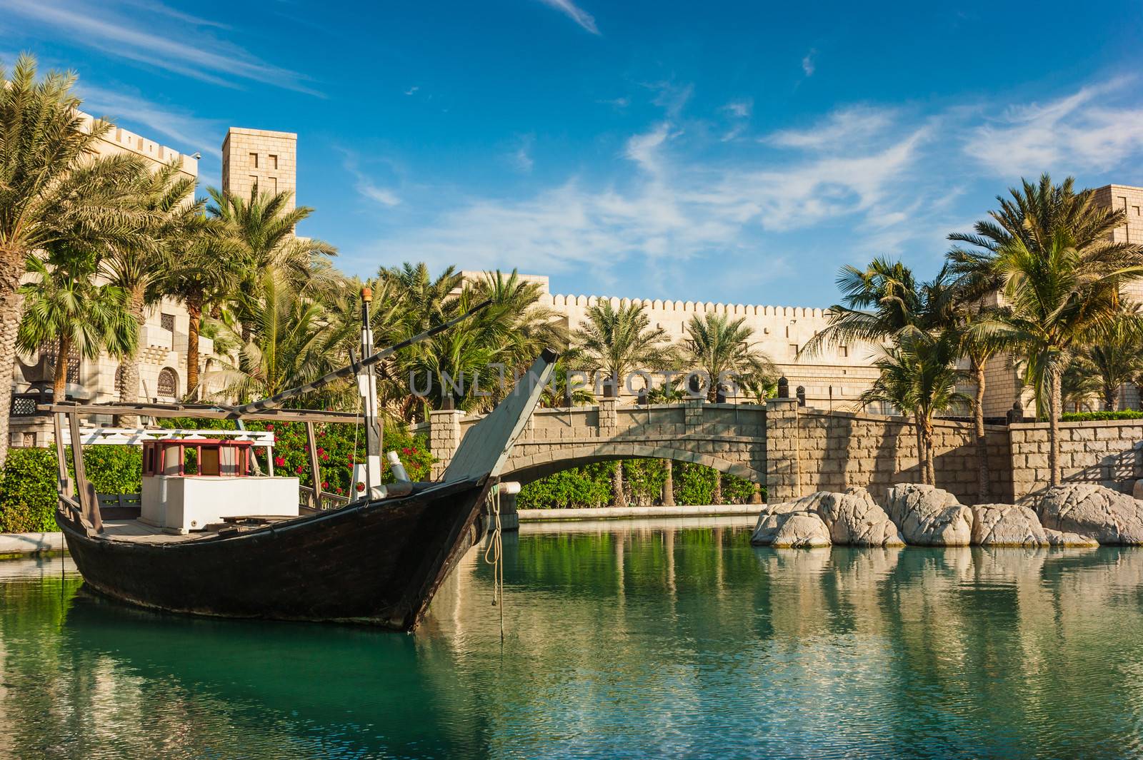 DUBAI, UAE - NOVEMBER 15: View of the  Souk Madinat Jumeirah.Madinat Jumeirah encompasses two hotels and clusters of 29 traditional Arabic houses. Nov 15, 2012 in Dubai