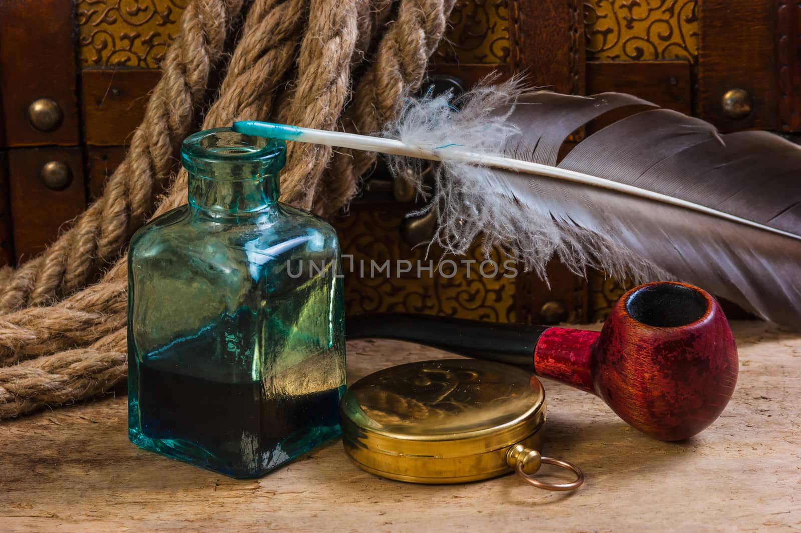 old tobacco pipe and compass by oleg_zhukov