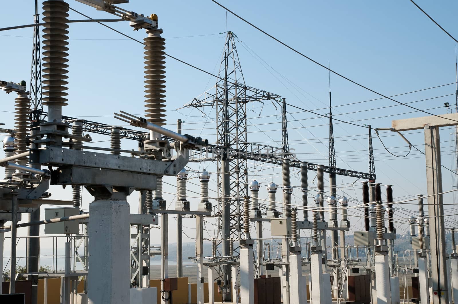 part of high-voltage substation with switches and disconnectors