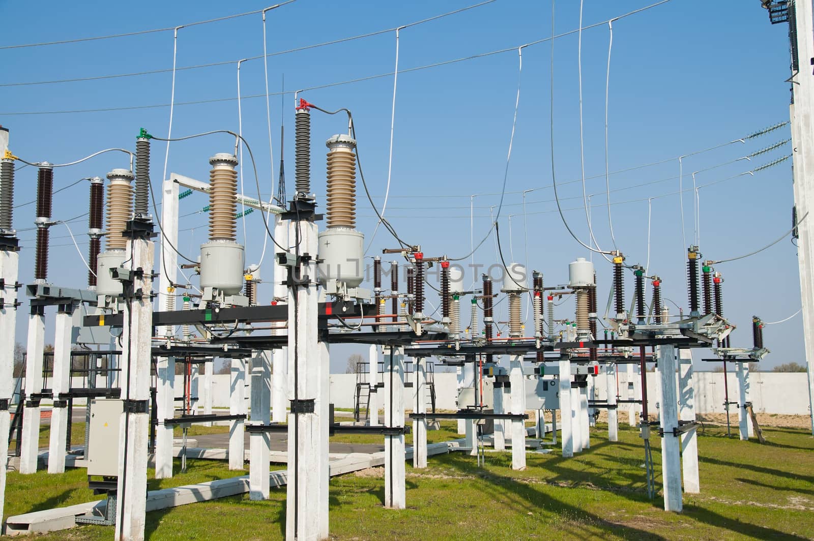 part of high-voltage substation with switches and disconnectors