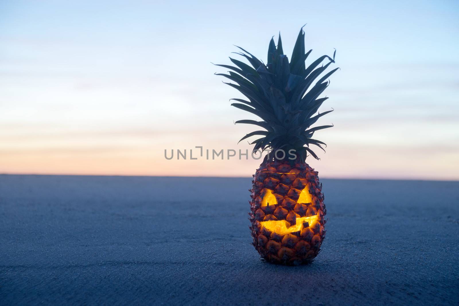 Halloween on Beach. Pinapple jack o lantern