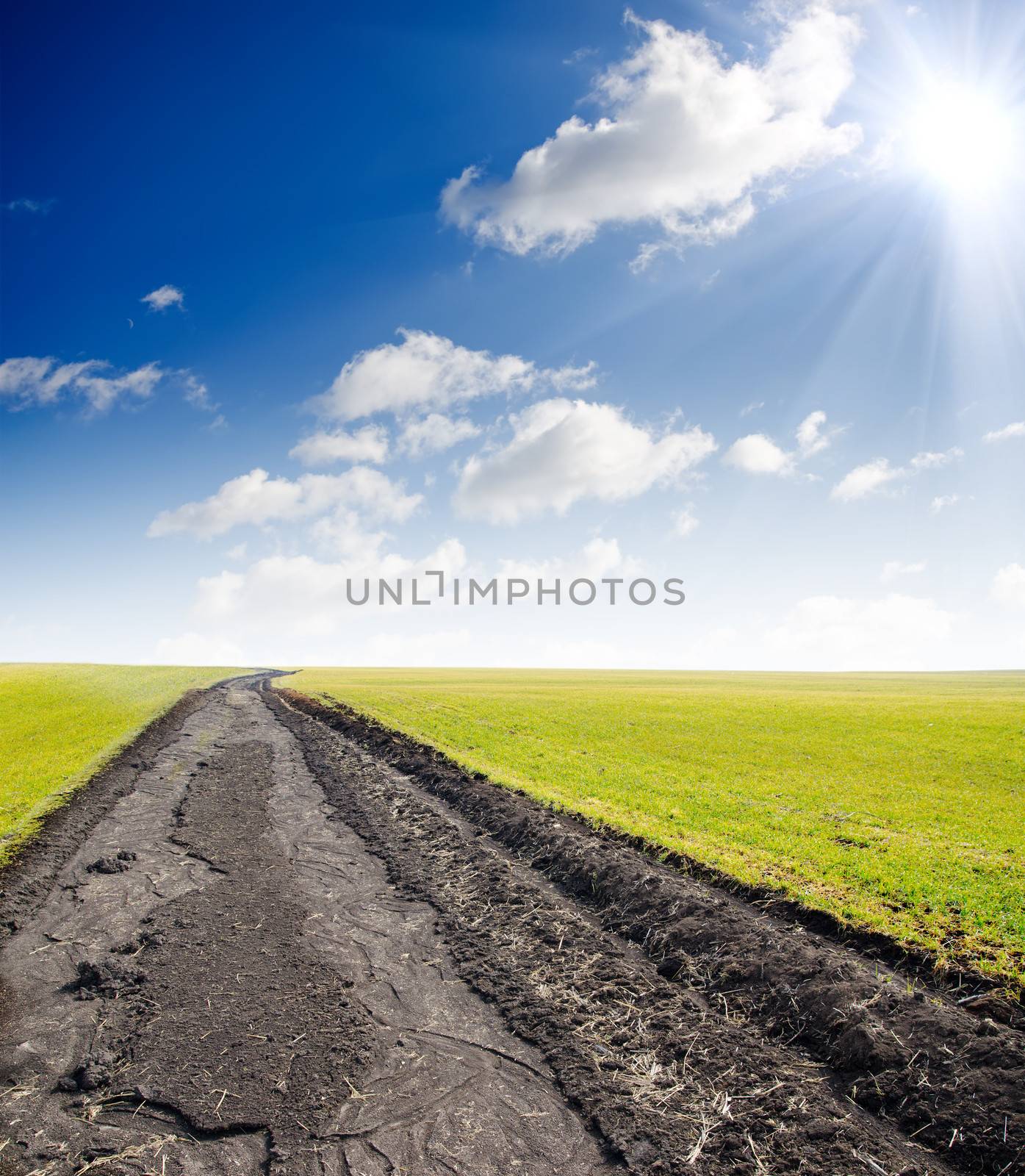 road to hazy horizon under sun