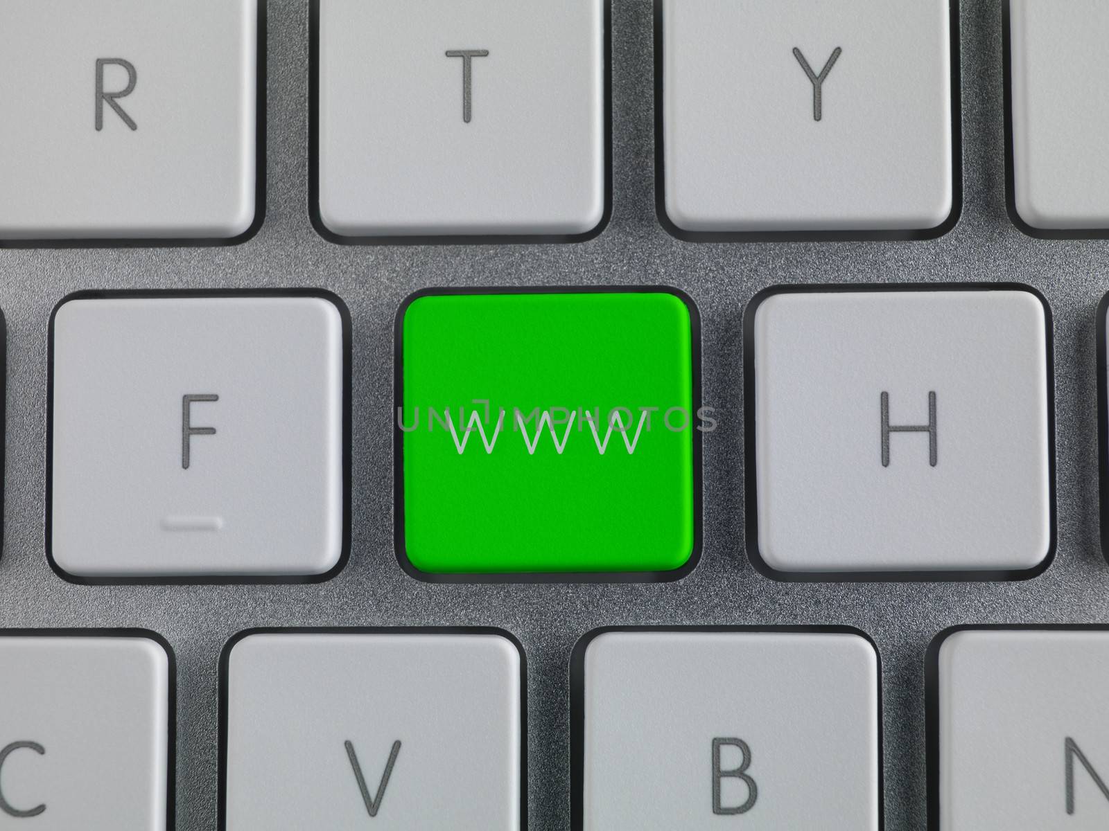 close up of a green www key on computer keyboard