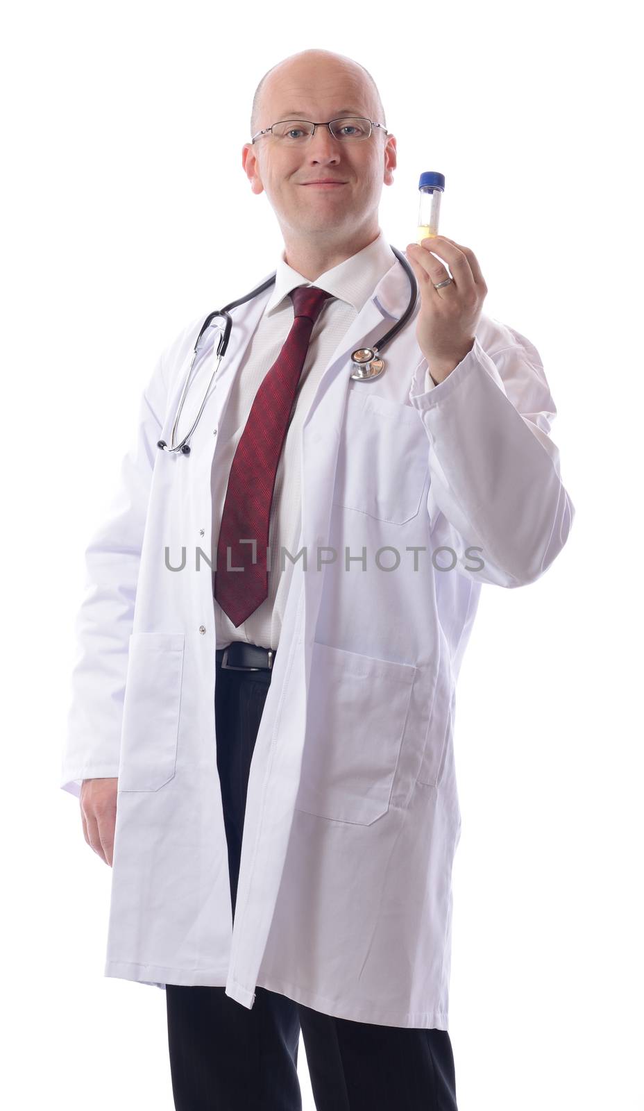 doctor with specimin sample isolated on white
