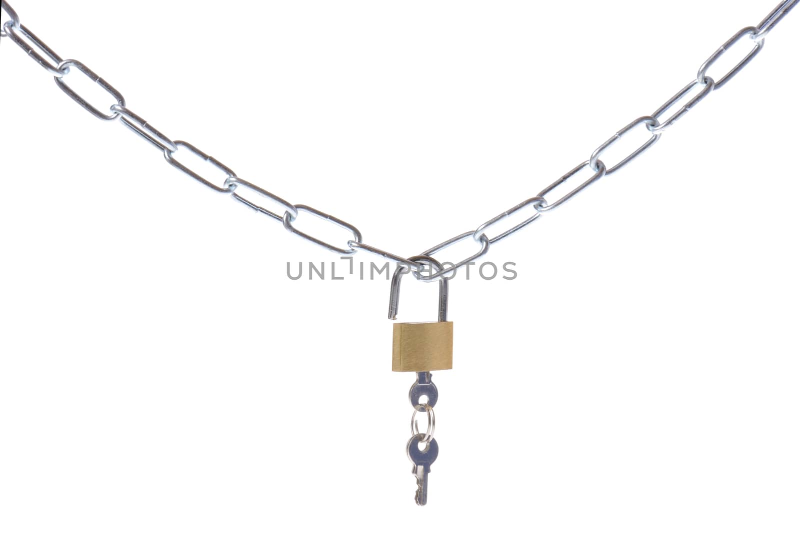 security chain and padlock on white background