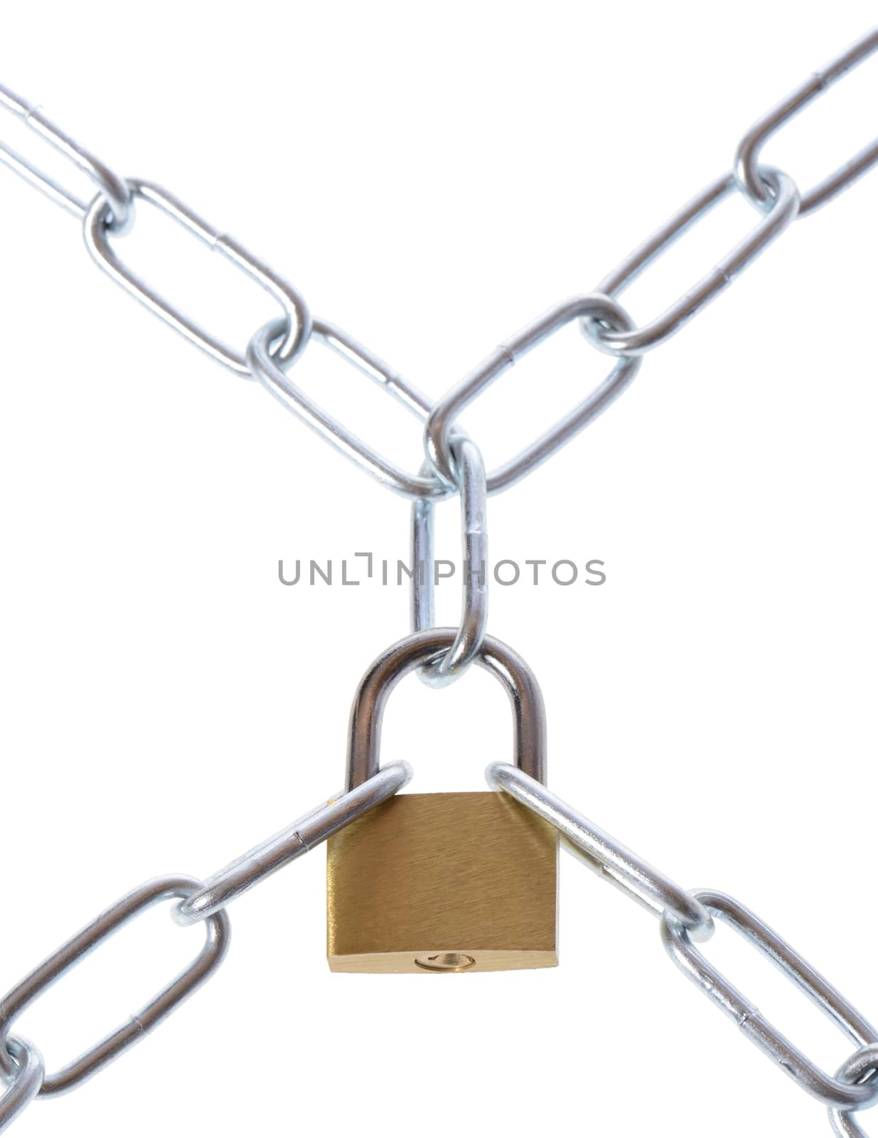 security chain and padlock on white background