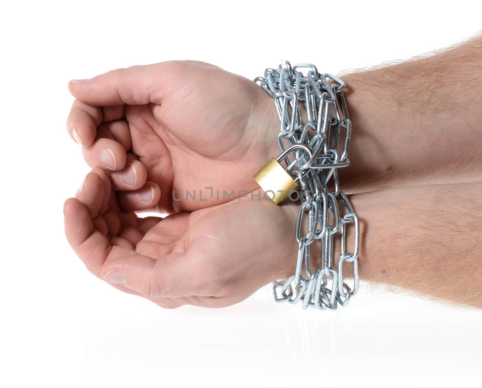 hands ties in chains with a lock