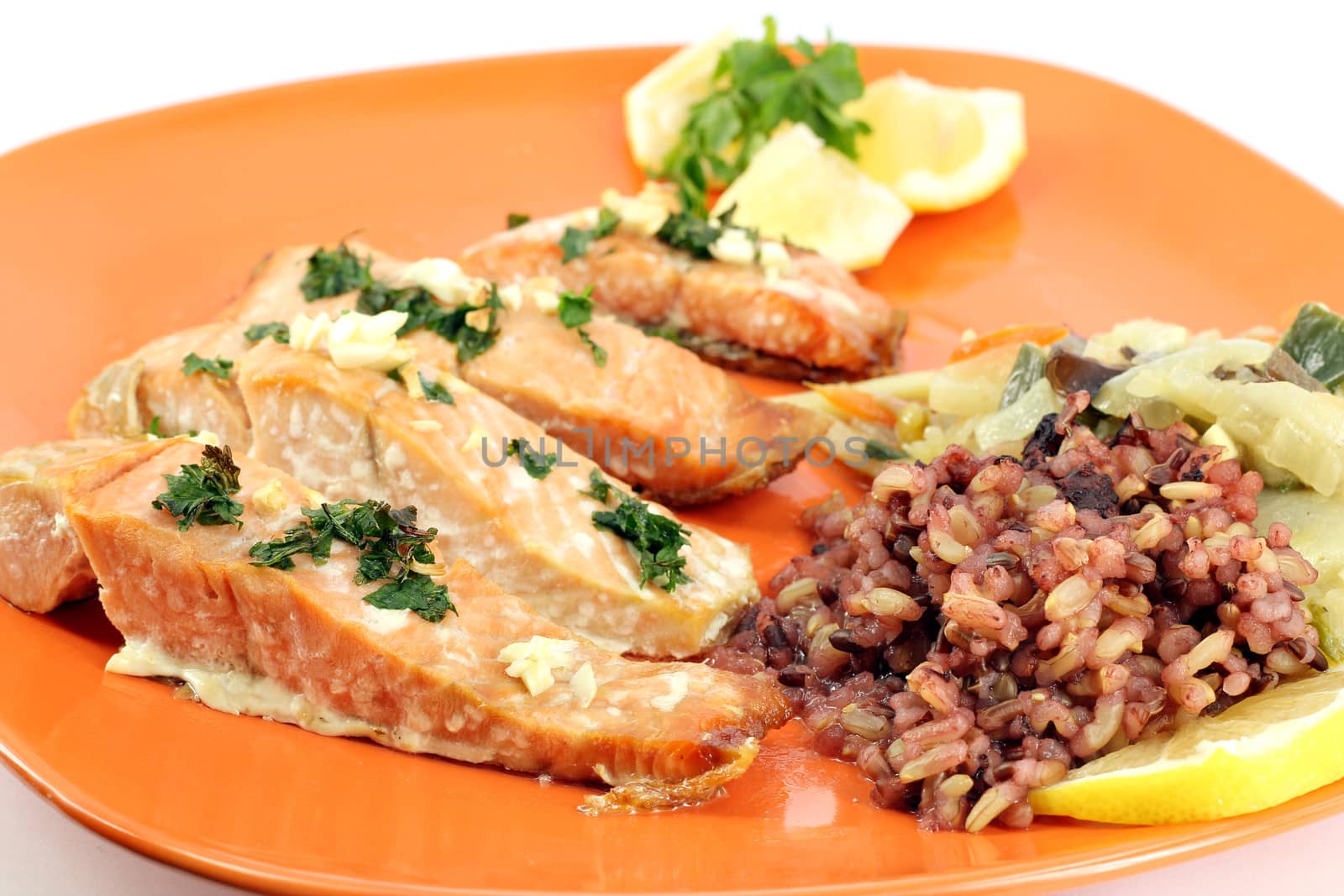 salmon with lemon and rice