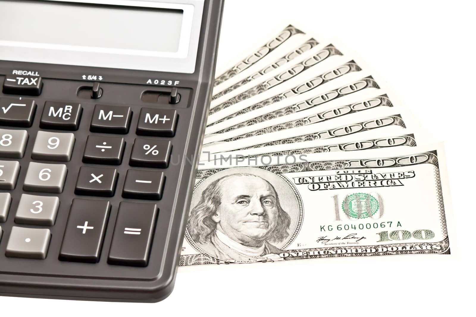 Business picture: money and calculator over white
