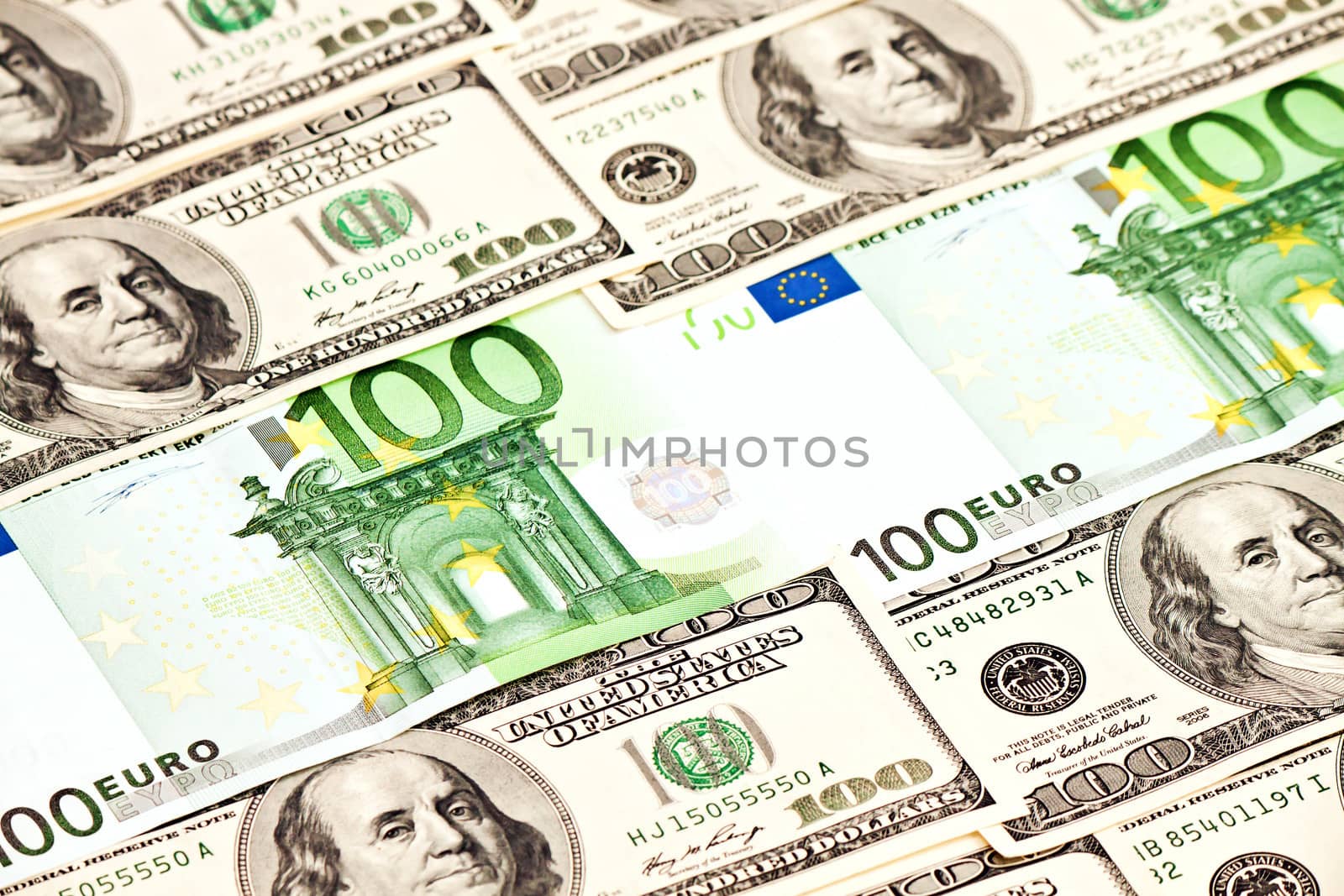 A heap of dollars and euro banknotes