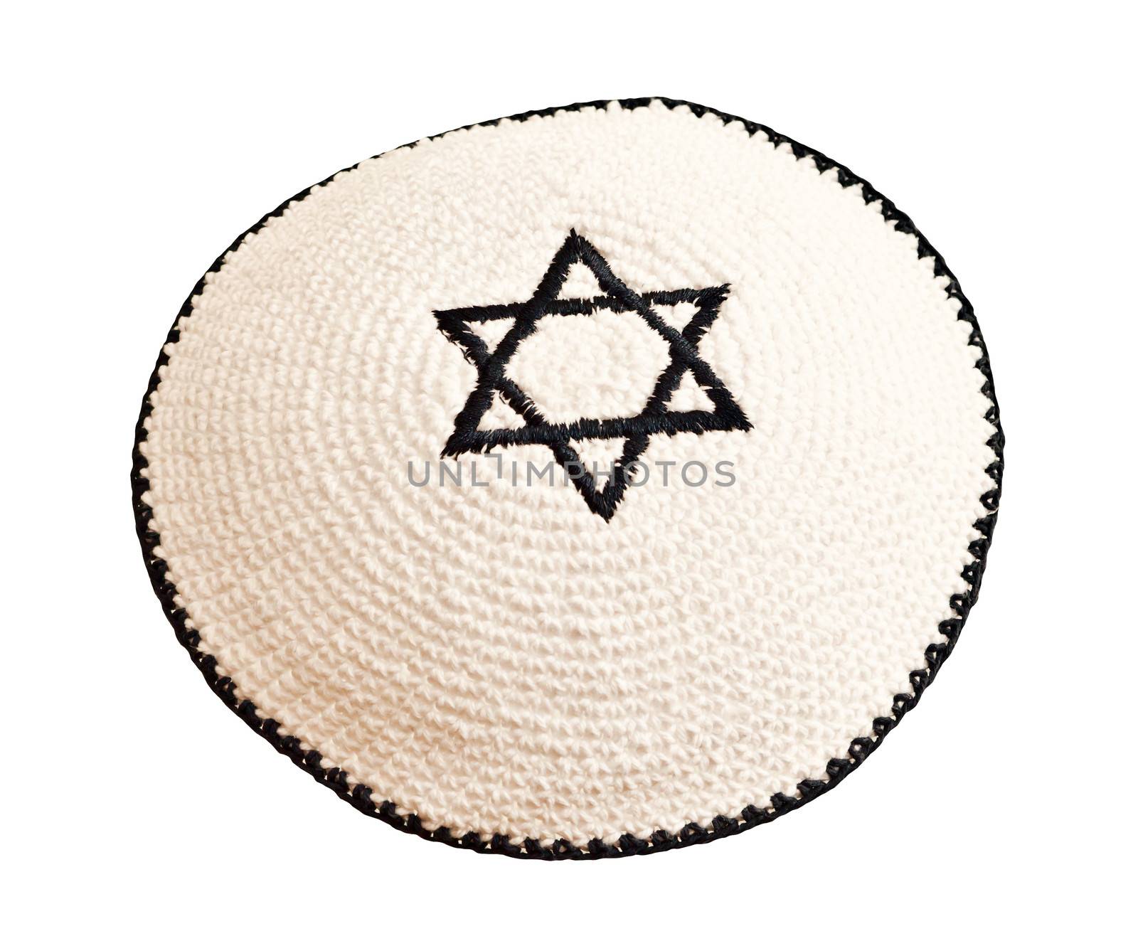 Traditional jewish headwear with embroidered star of David
