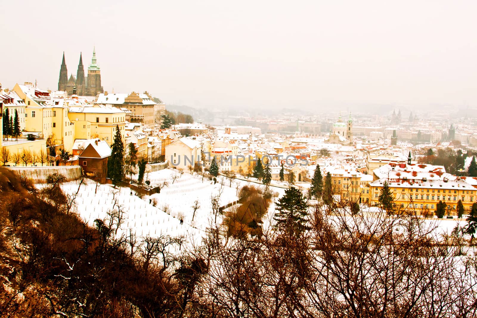 Panorama of Prague in winter
