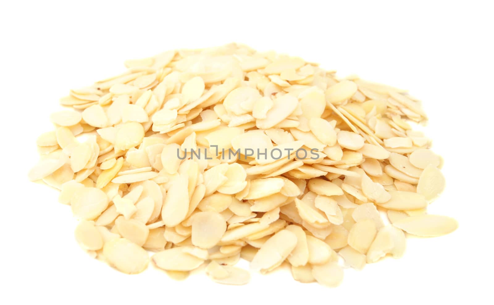 Flaked almonds, isolated on a white background