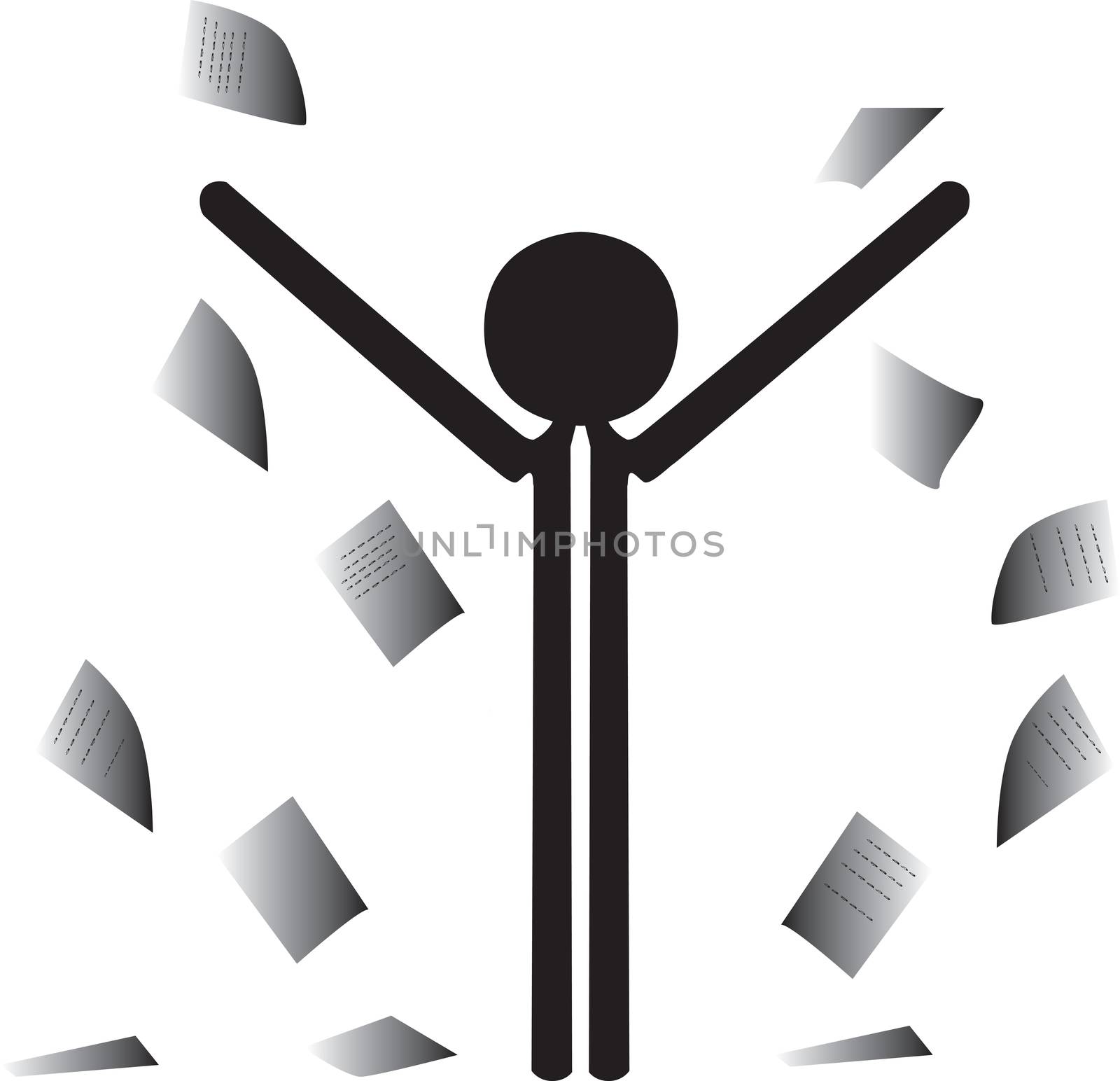 man throwing with papers in the sky
