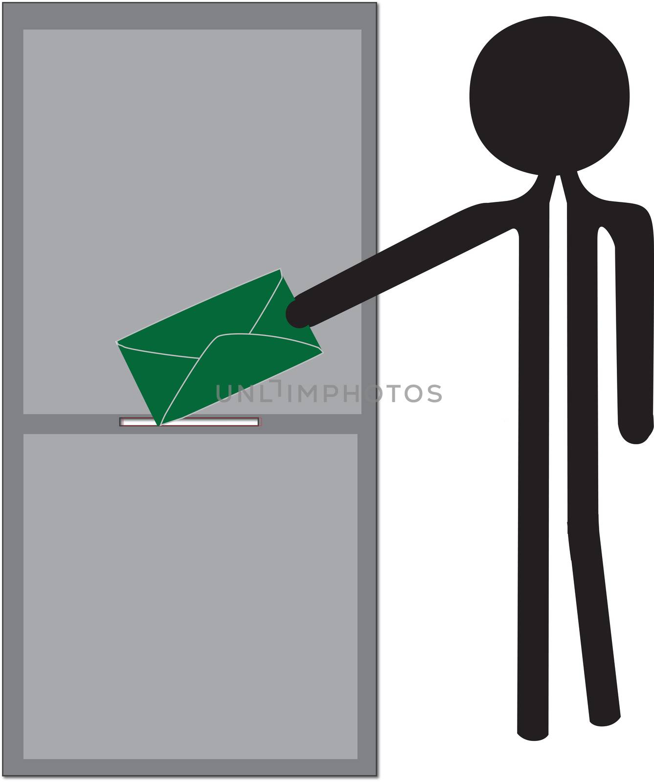 man posting green enveloppe drawing
