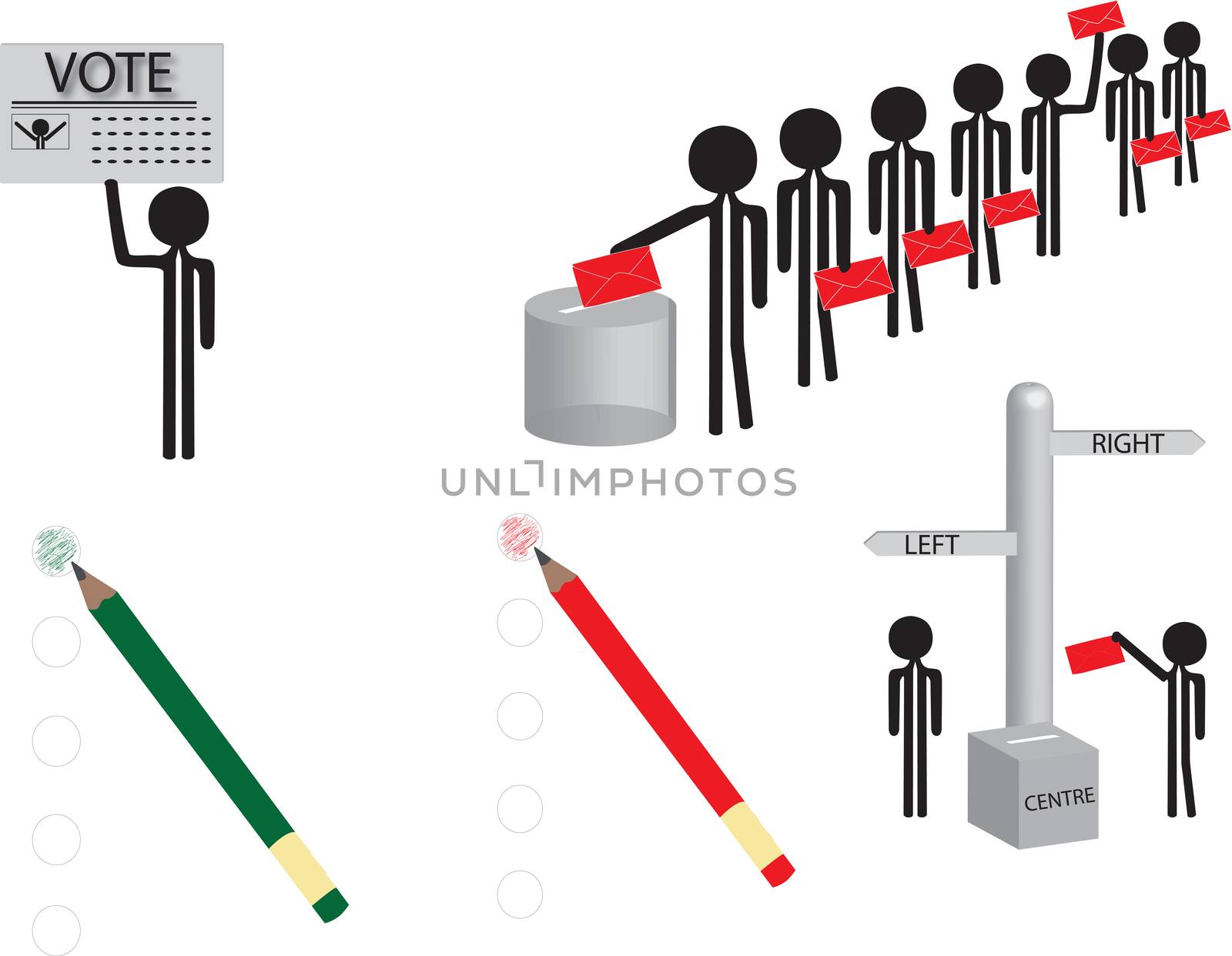 voting people and red and green pencil