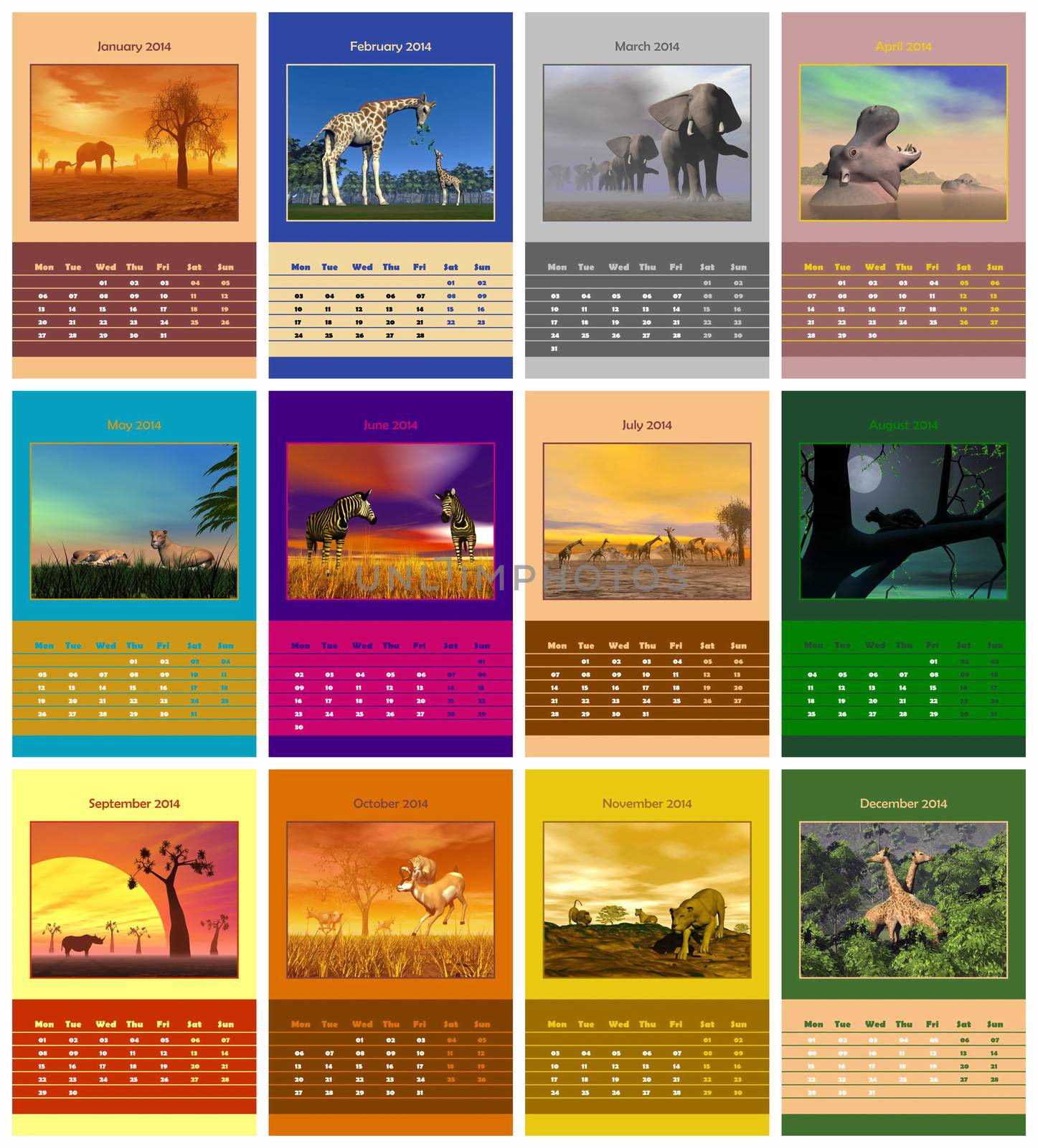 Safari calendar for 2014 by Elenaphotos21