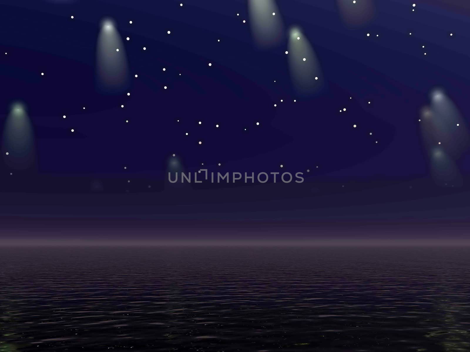 Stars and comets over the ocean by dark night