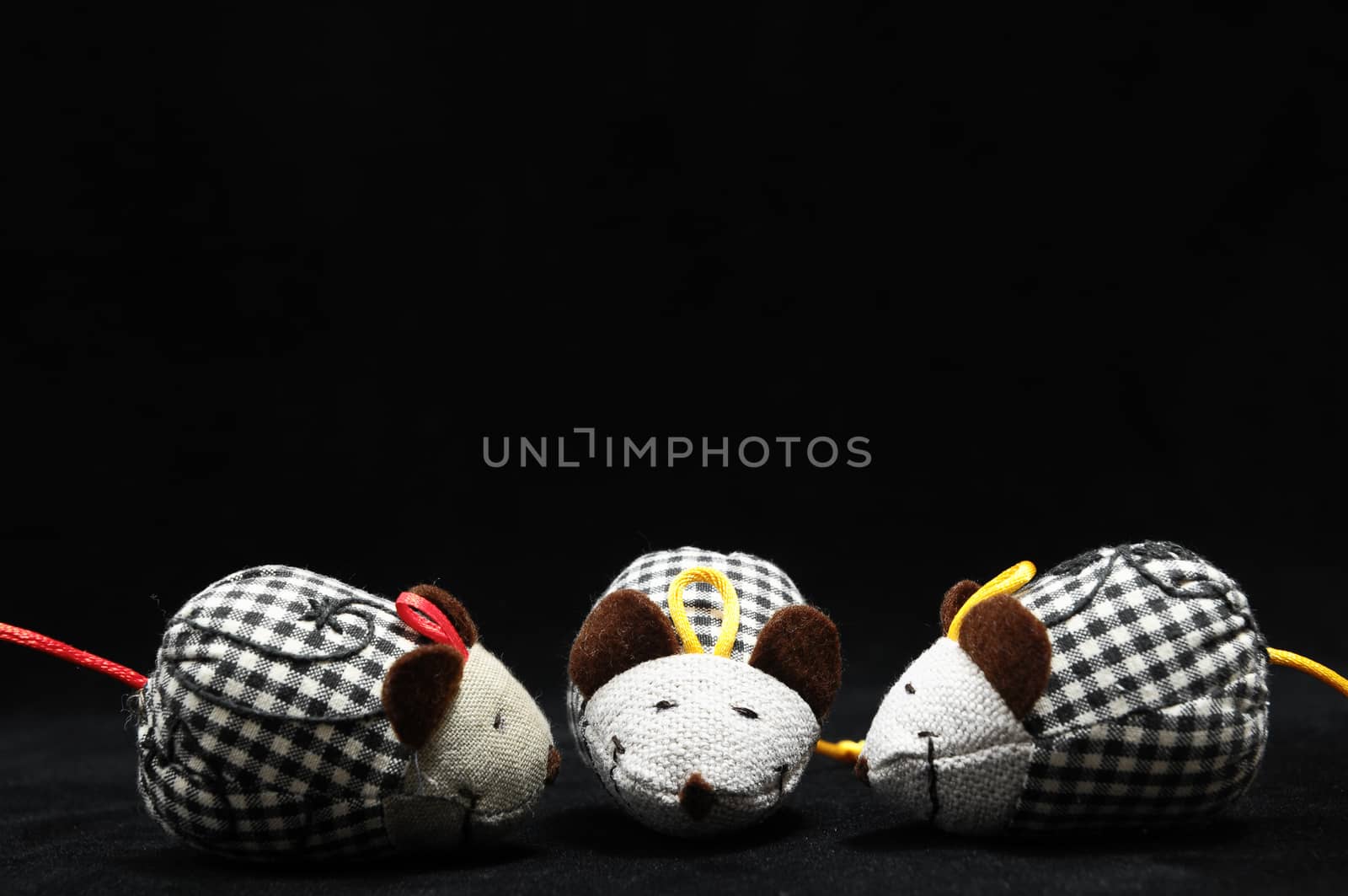 Toy Mouse Made of Cotton Cloth on a Black Background