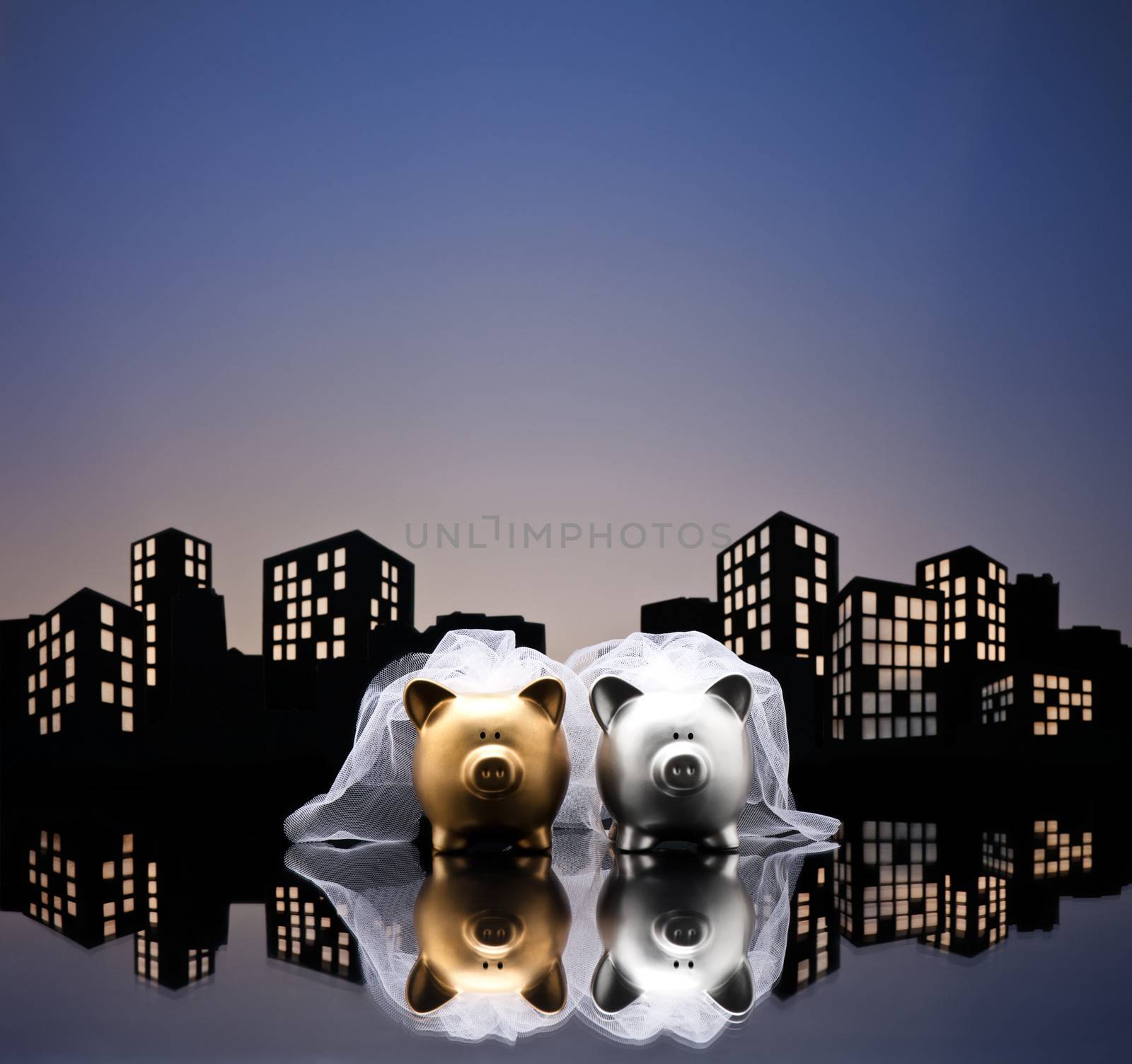 Metropolis City lesbian piggy bank civil union by 3523Studio