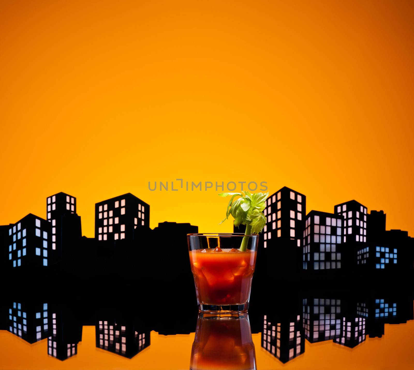 Metropolis Bloody Mary cocktail in city skyline setting