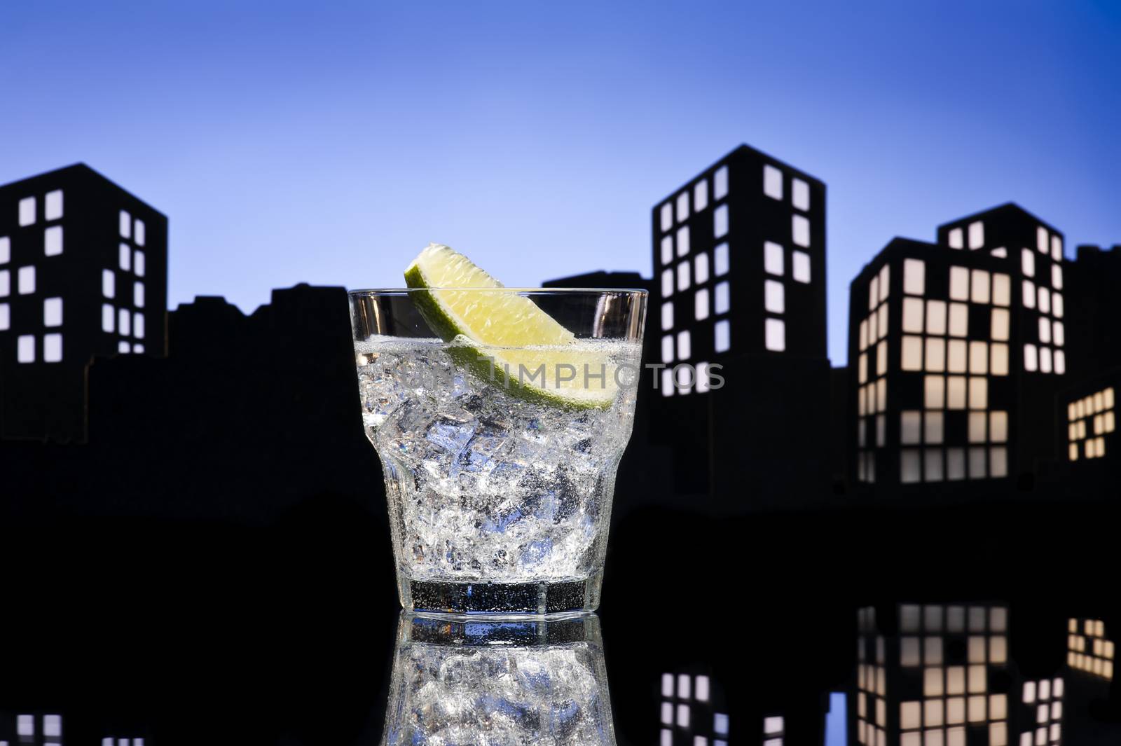 Metropolis Gin Tonic cocktail cocktail in city skyline setting