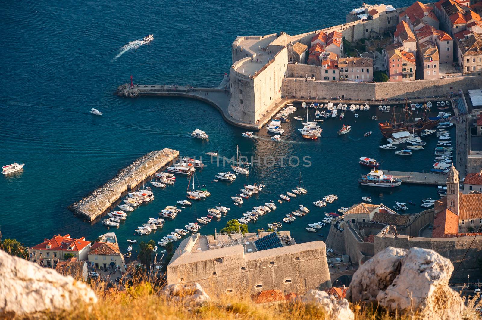 Harbor at Dubrovnik Old City in Croatia.