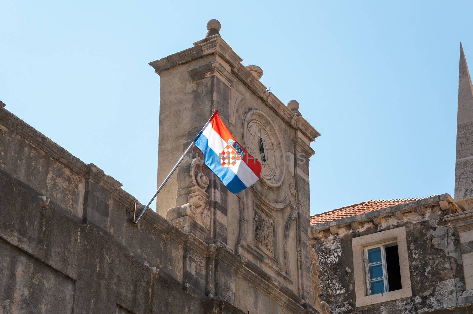 Old clock and croatian flag. by mkos83