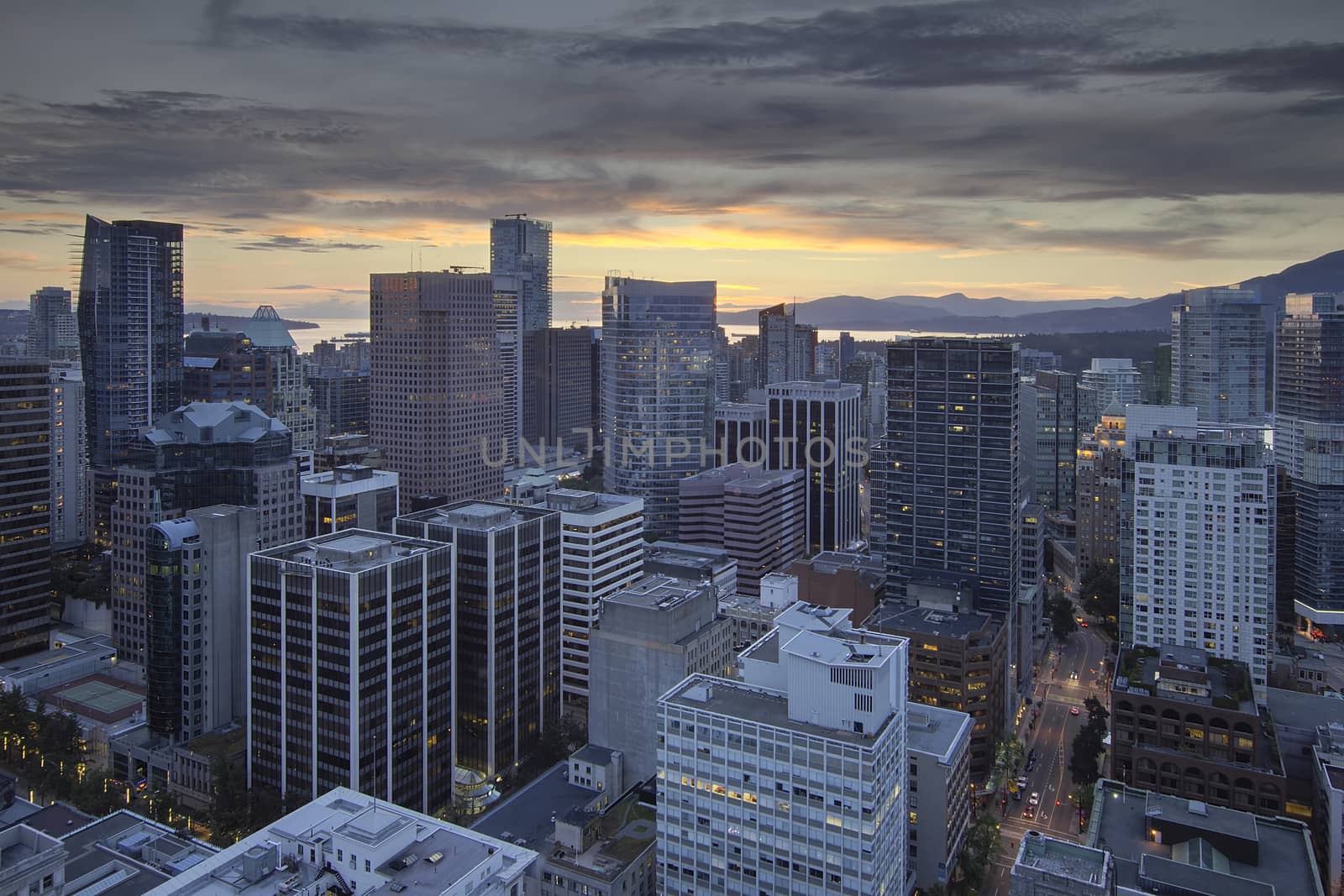 Sunset Over Vancouver BC Canada City and English Bay