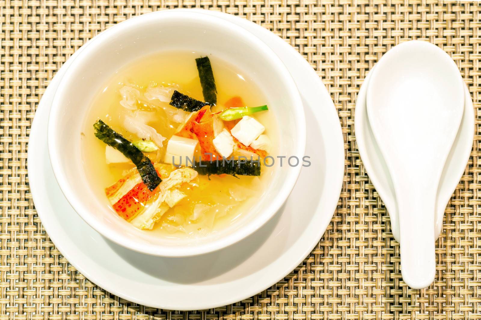 Canadian lobster soup and tofu