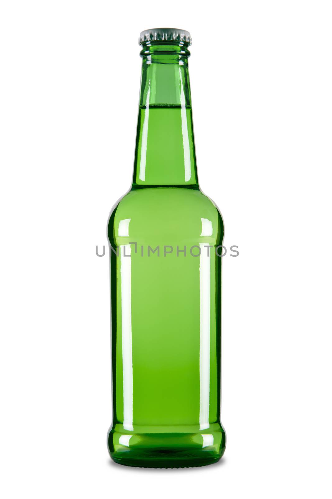 A green bottle of beer isolated over a white background.