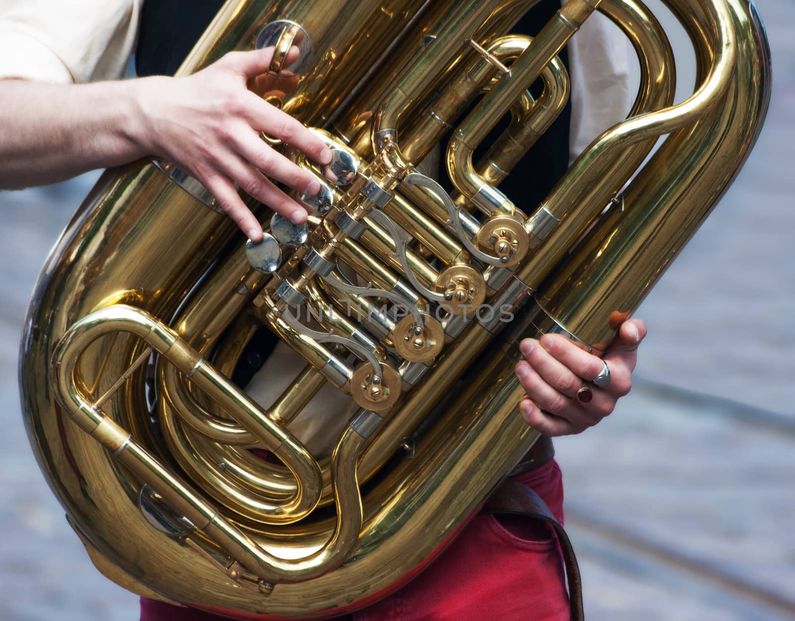 hands of a musician playing a helicon