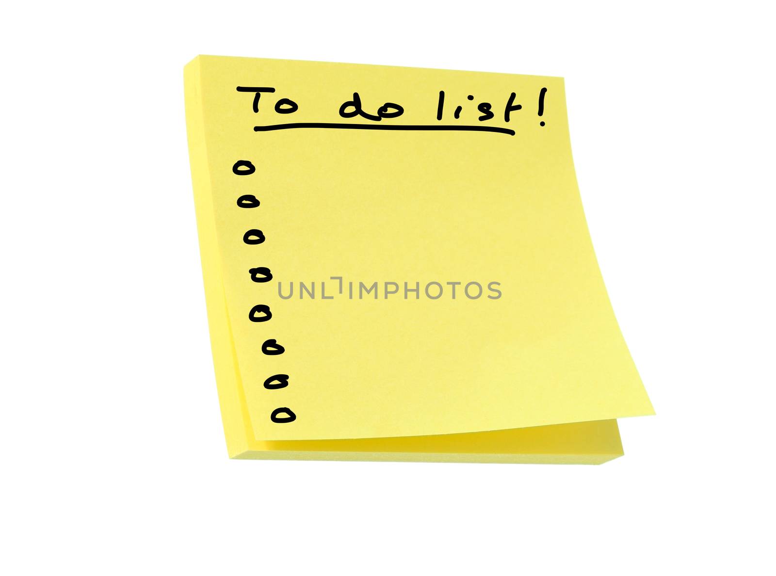 Yellow post it note pad to do list  isolated on white