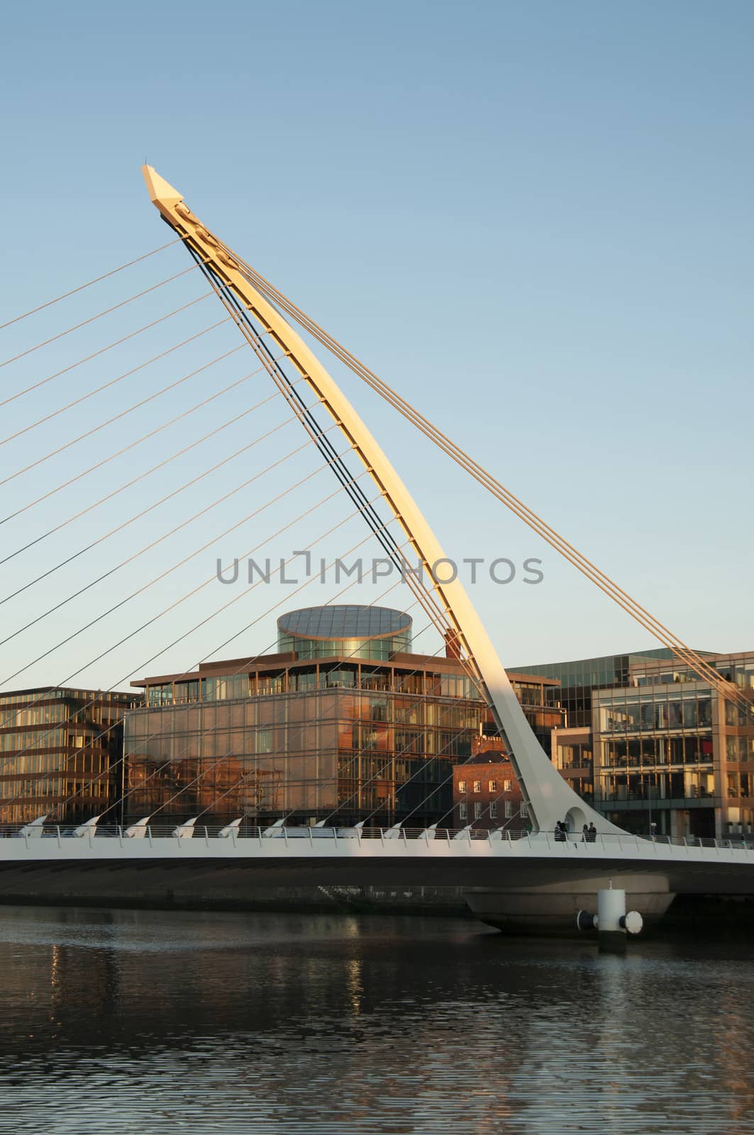 Samuel Beckett Bridge (Irish: Droichead Samuel Beckett) is a cable-stayed bridge in Dublin that joins Sir John Rogerson's Quay on the south side of the River Liffey to Guild Street and North Wall Quay in the Docklands area.