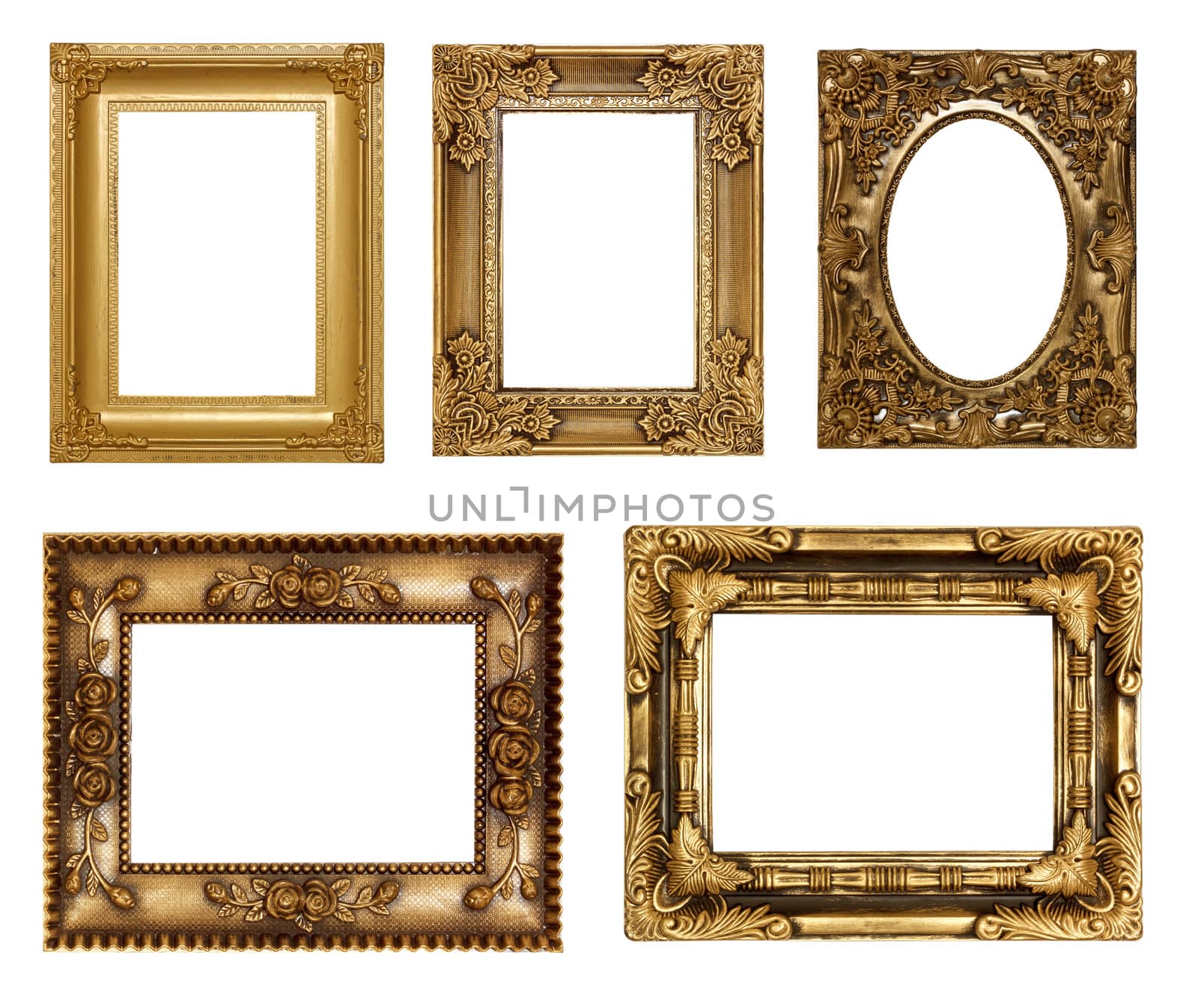 antique golden frame isolated on white background