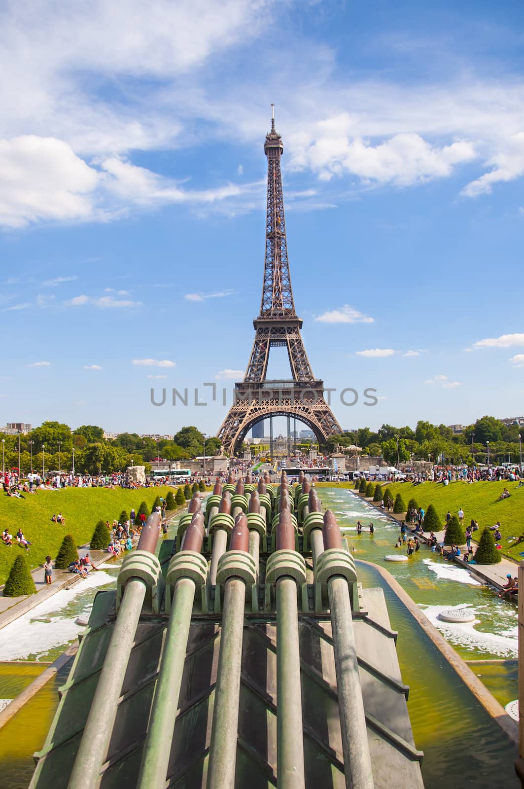 view of Eiffel tower in Paris from Trocadero