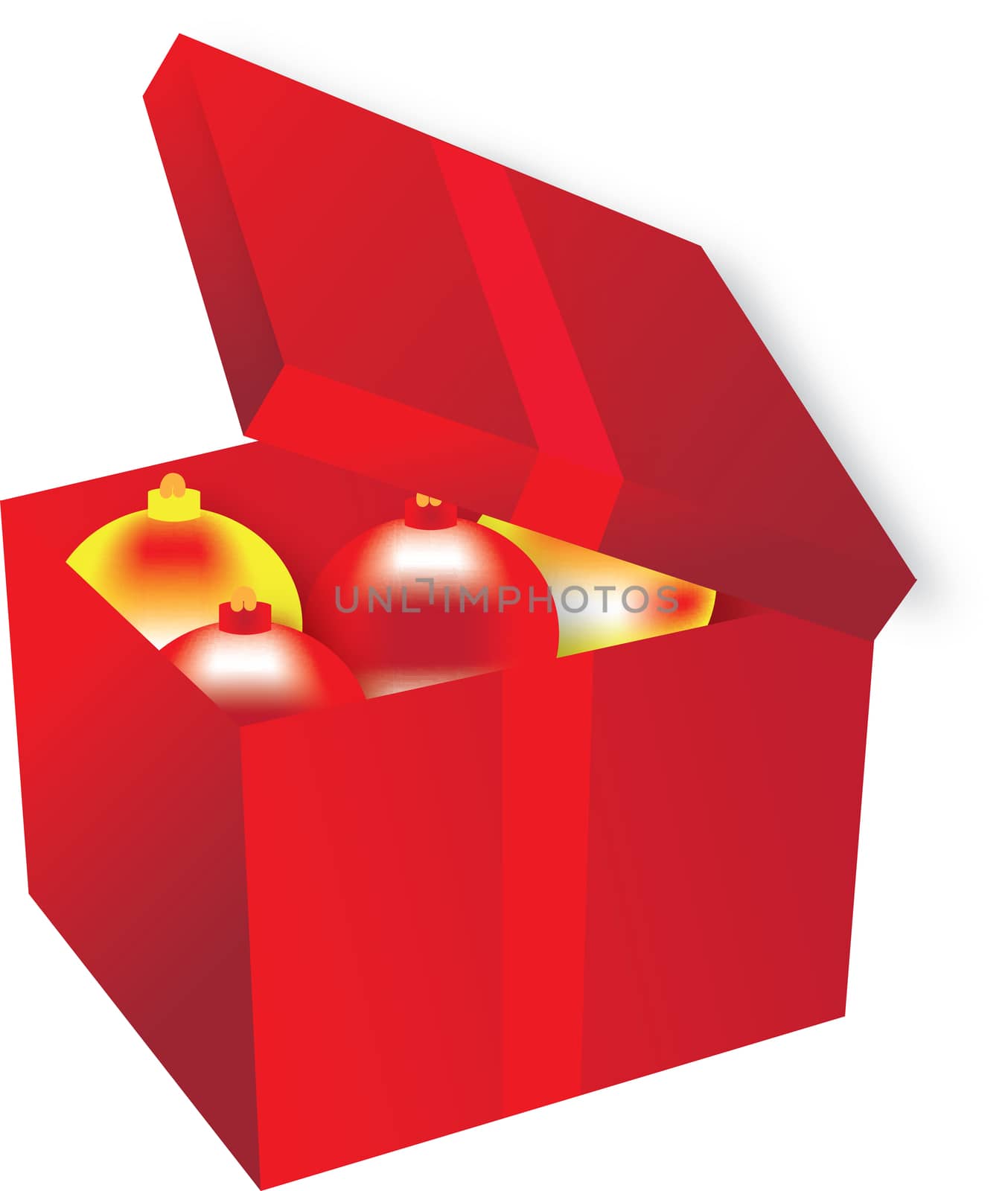 christmas balls in red present box