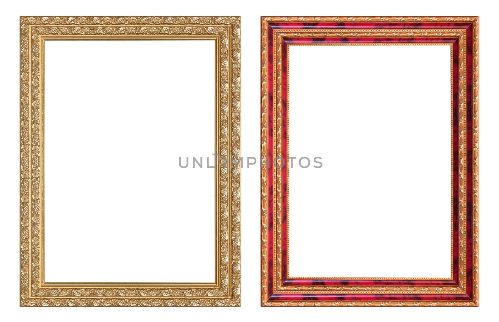 Ancient wooden frame isolated on white background.