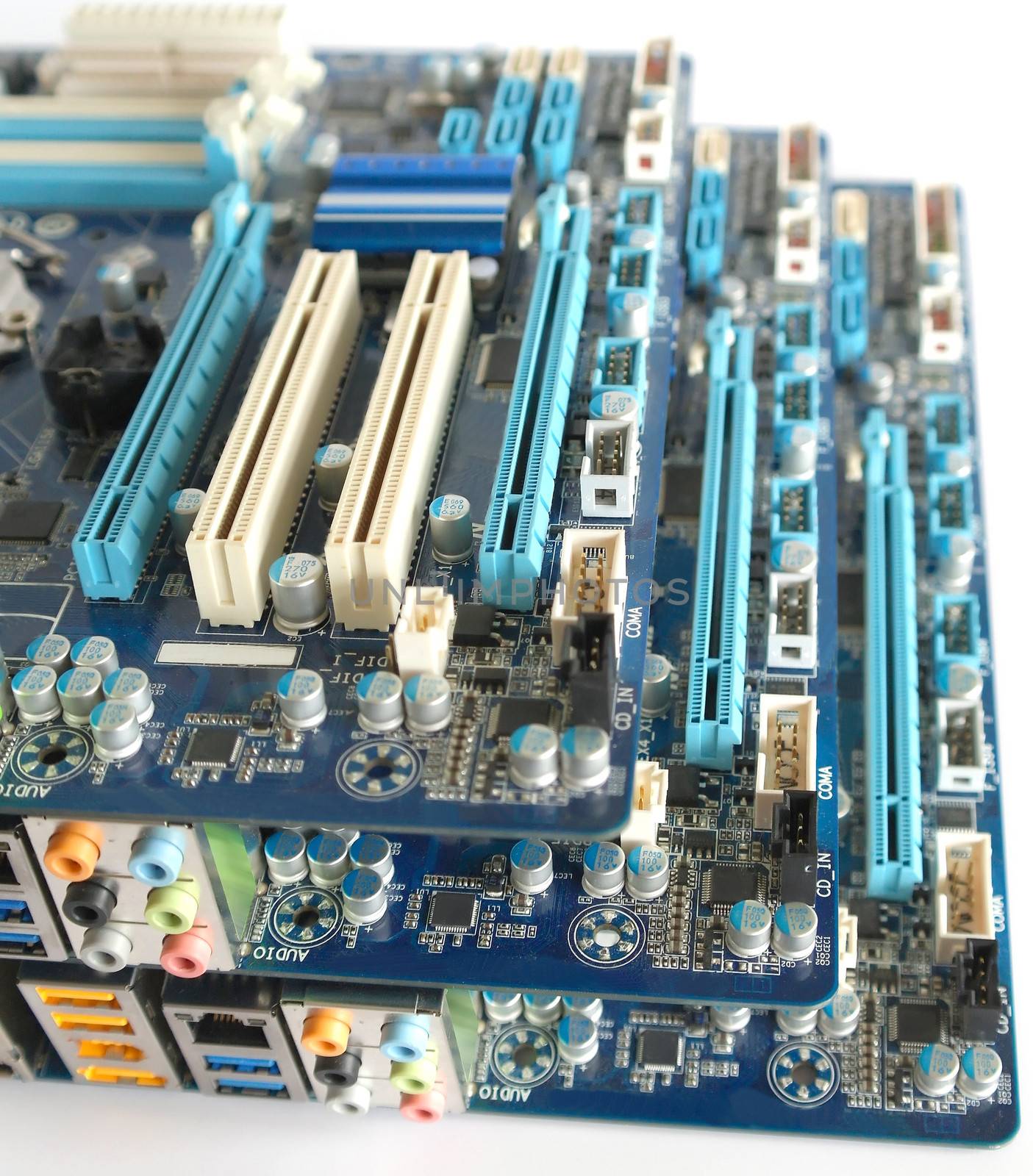 Three computer main boards. Shallow DOF