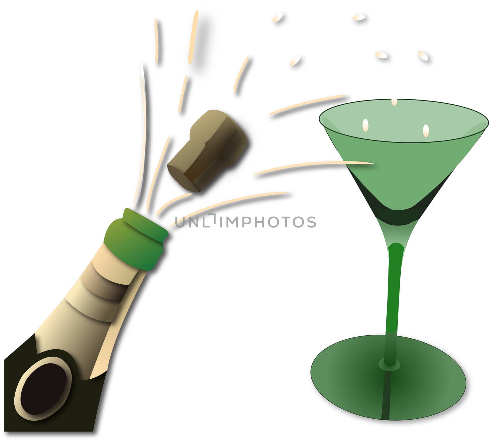 green champagne bottle and glass