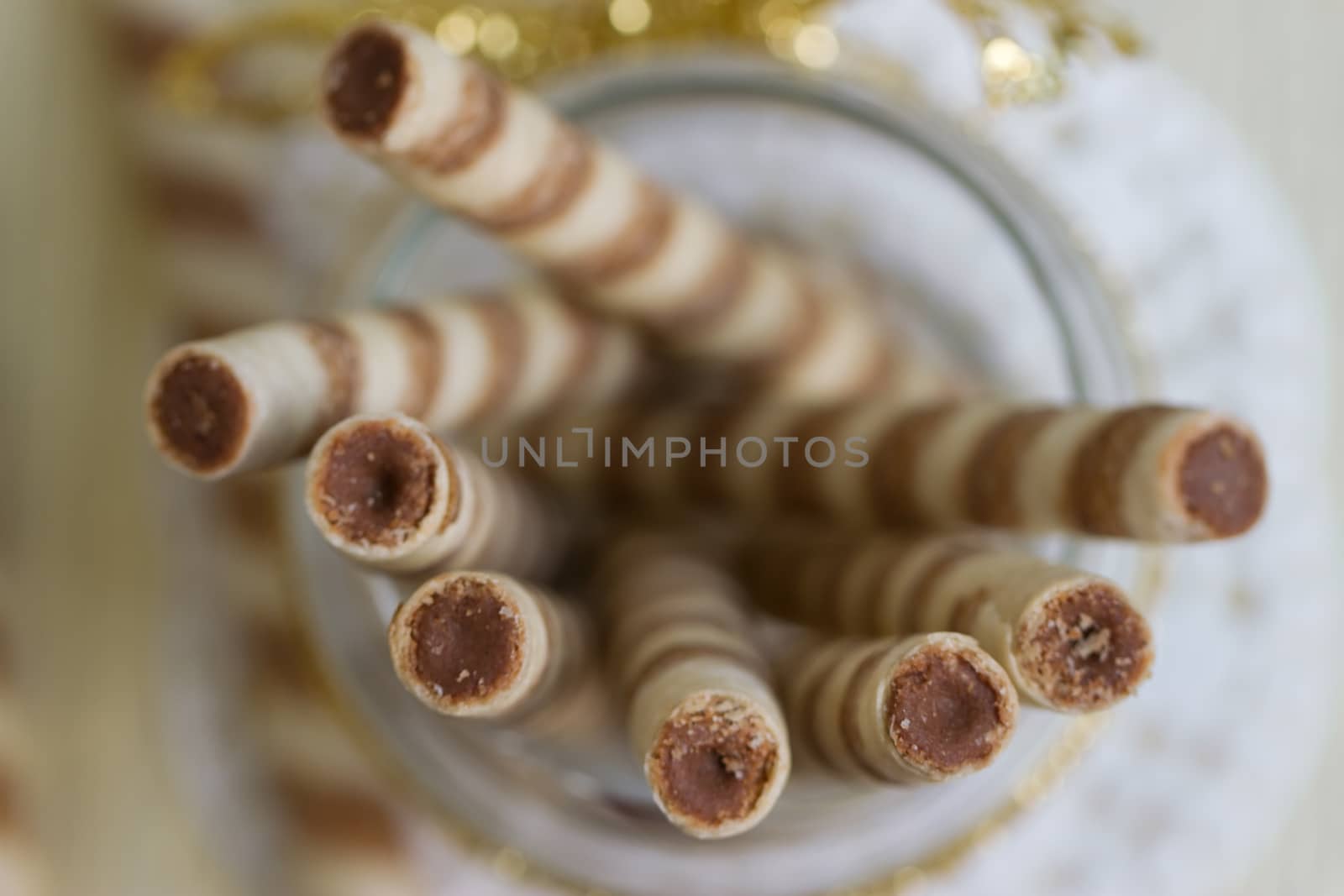 Wafer roll sticks cream rolls in a cup