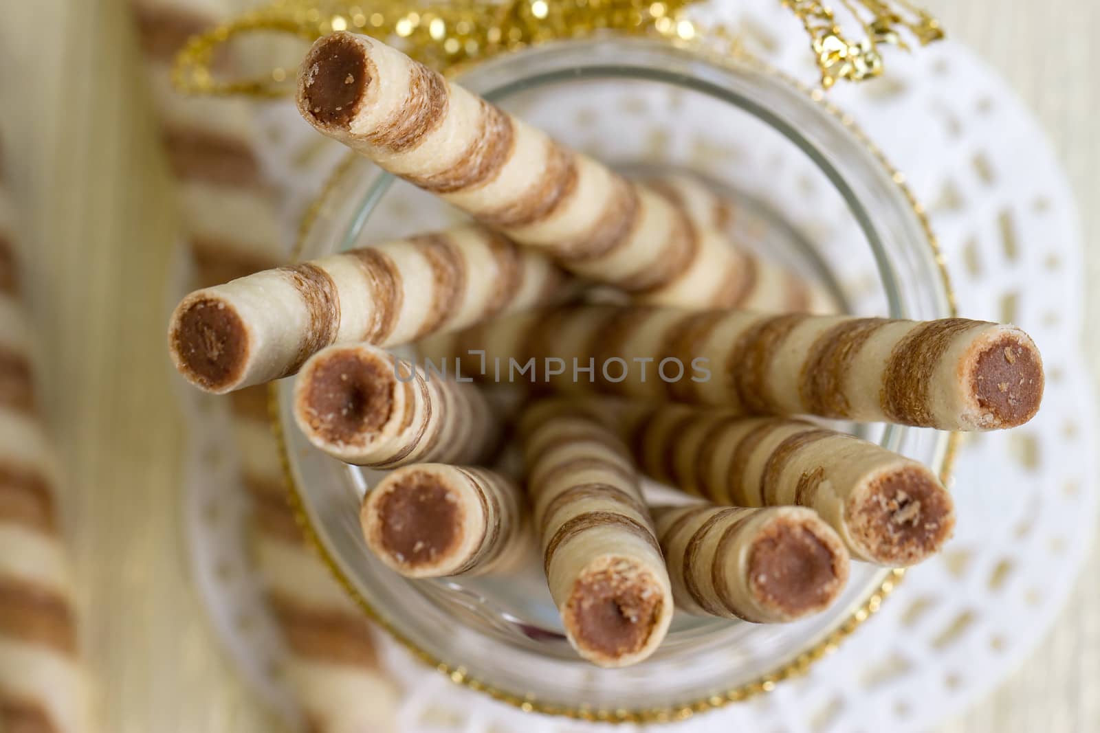 Wafer roll sticks cream rolls in a cup by victosha