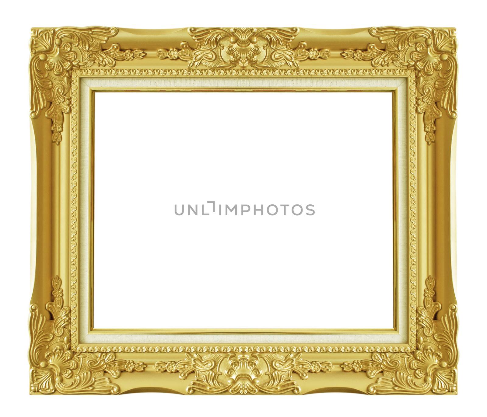 Old Antique Gold frame Isolated Decorative Carved Wood Stand Antique Gold Frame Isolated On White Background