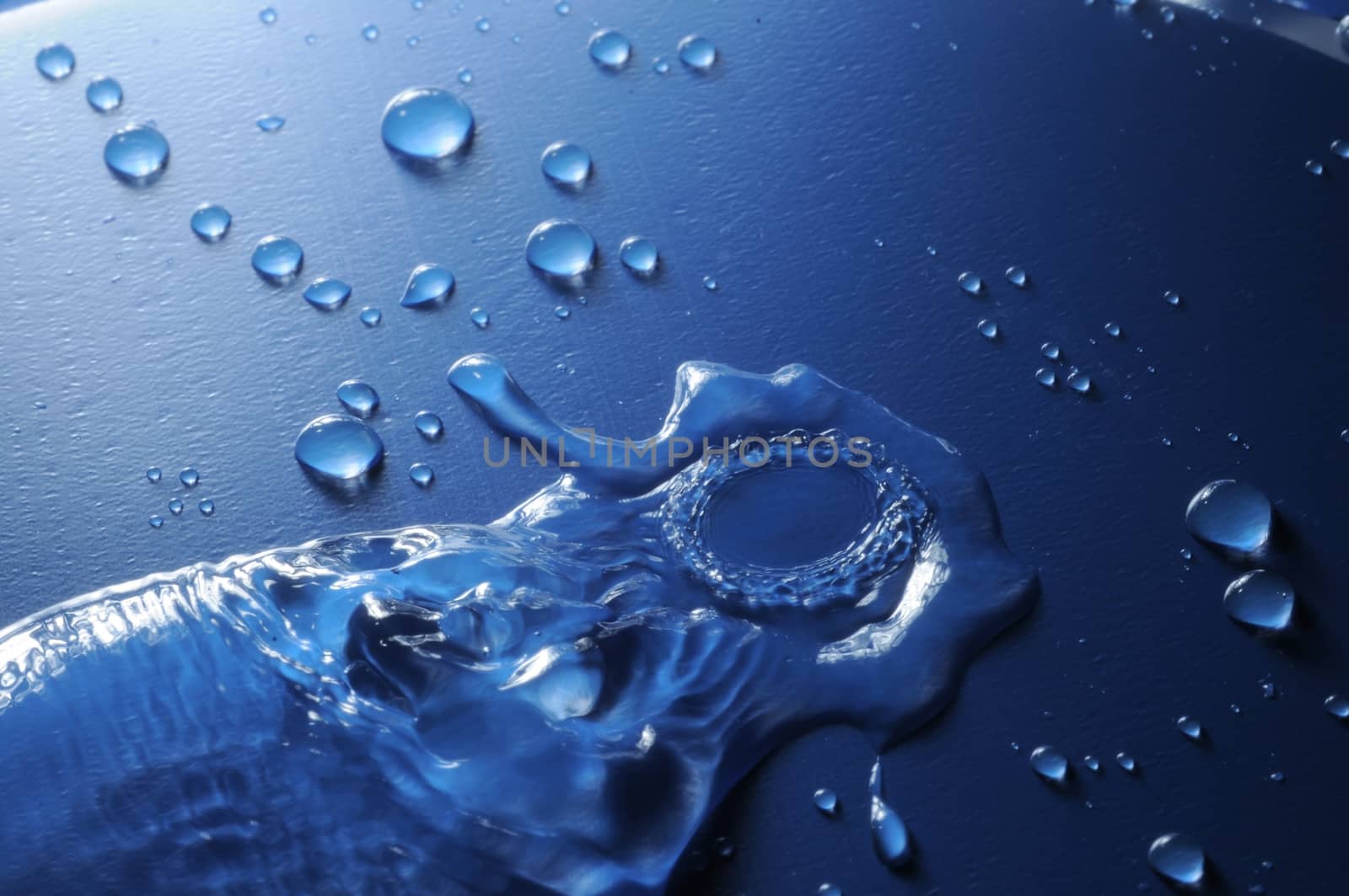 Some Water Drops on a Blue Textured Background