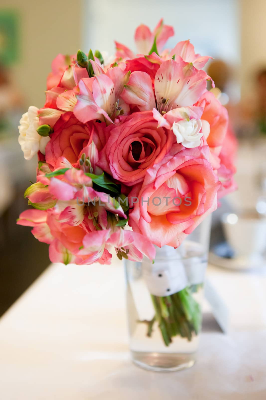 Pink red nosegay in a vase