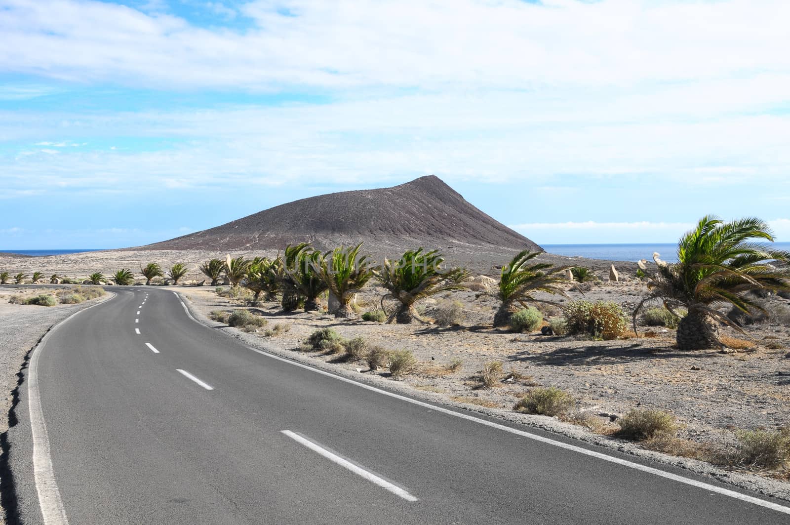 Lonely Road in the Desert in Tenerife Canary Islands