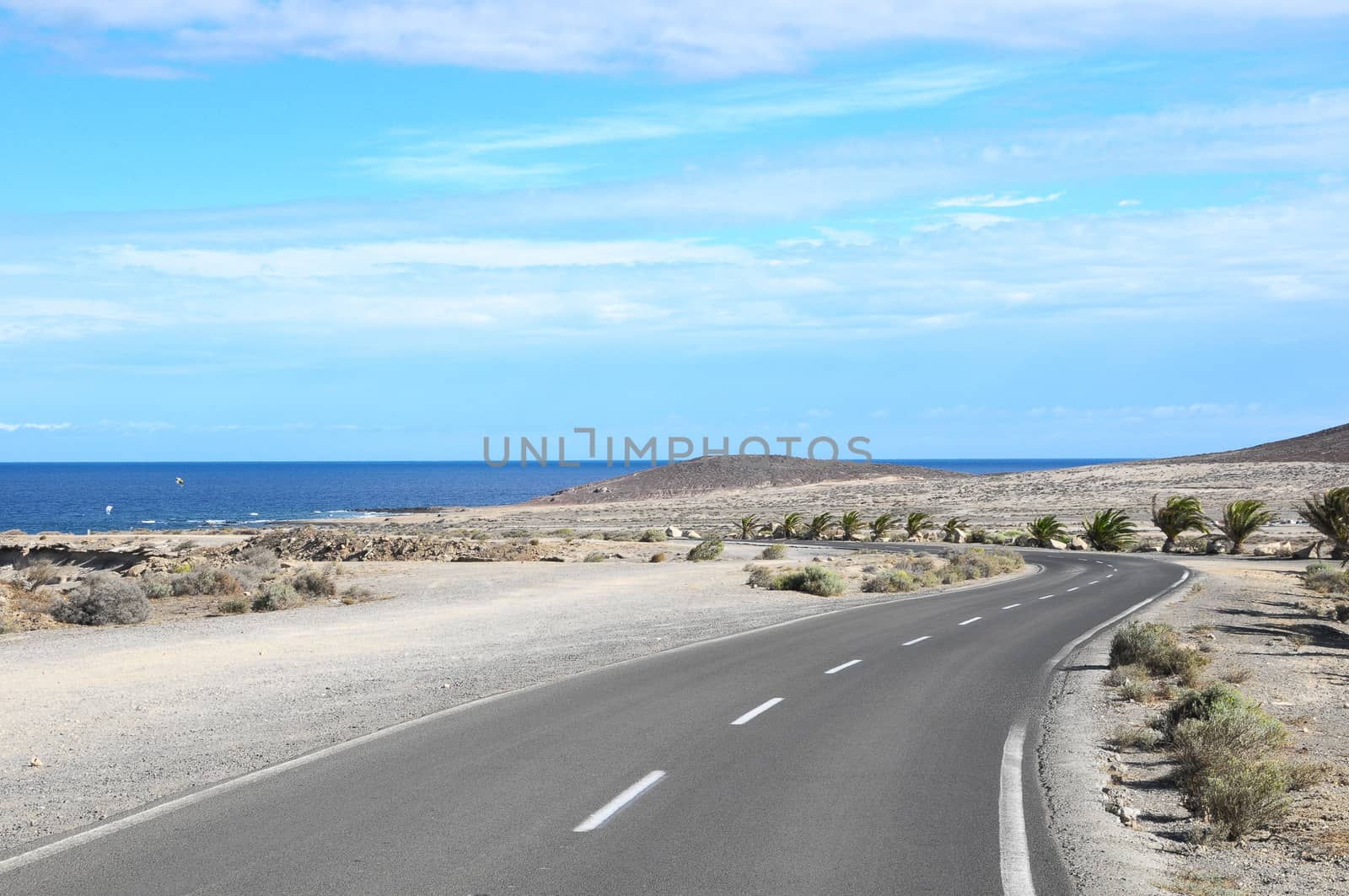 Lonely Road in the Desert in Tenerife Canary Islands