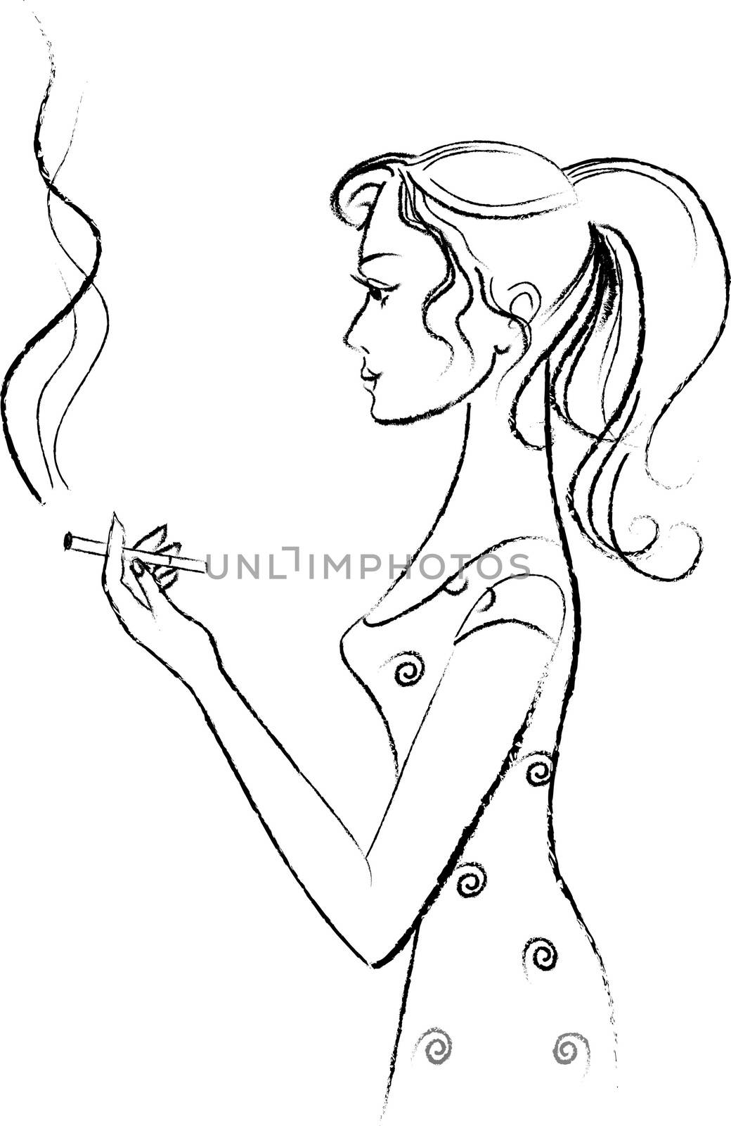 the figure of a smoking girl on a white background
